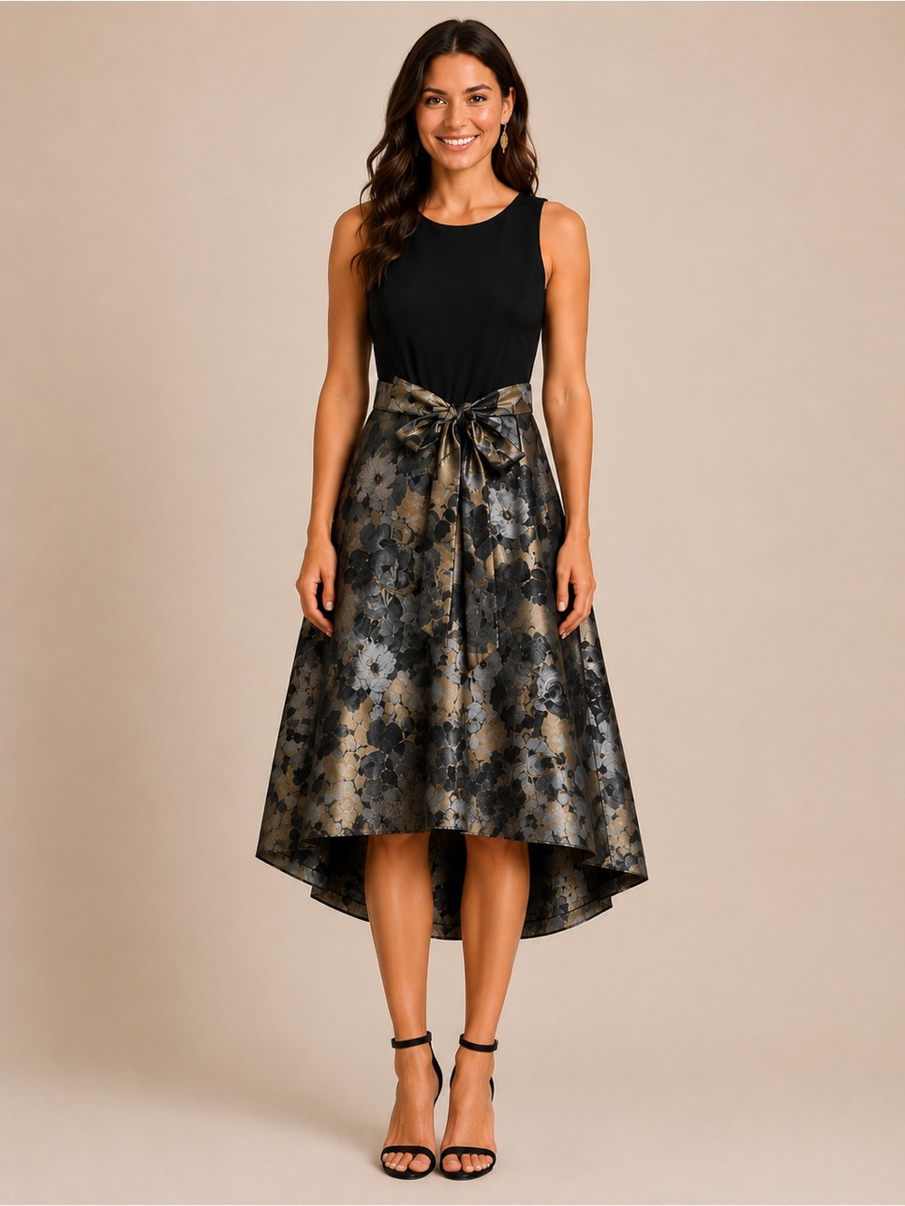 Leslie Fay Dress Fit And Flare Metallic Black Gold Silver Size 6 Sleeveless NWT